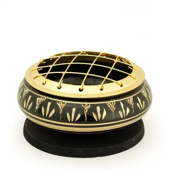 Black Brass Fern Incense Burner - Low Base