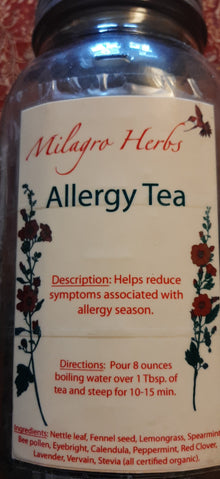 Allergy Tea - Organic - Milagro Herbs - Handmade Organic Herbal Remedies & Medicinal Plants