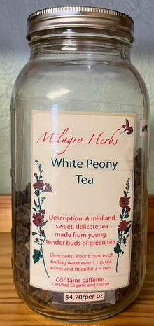 White Peony Tea - Organic - Milagro Herbs - Handmade Organic Herbal Remedies & Medicinal Plants