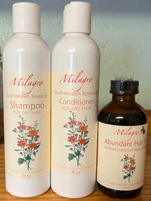 Milagro Companions: Shampoo (8oz) & Conditioner (8oz) & Abundant Hair Oil (4oz) - Milagro Herbs - Handmade Organic Herbal Remedies & Medicinal Plants