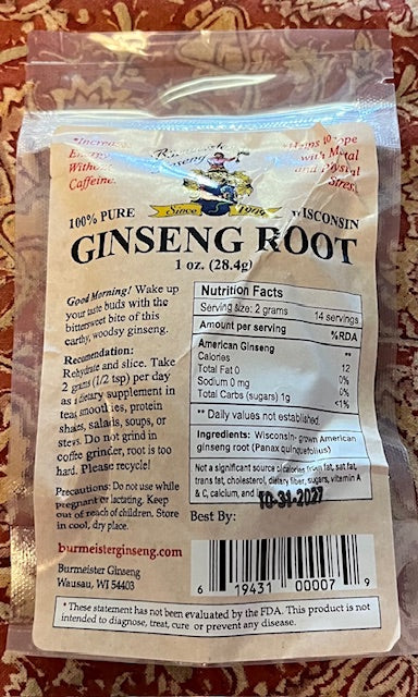 American Ginseng Whole Root (Dried) -1oz Organic