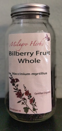 Bilberry Fruit Whole (Dried) - Organic - Milagro Herbs - Handmade Organic Herbal Remedies & Medicinal Plants
